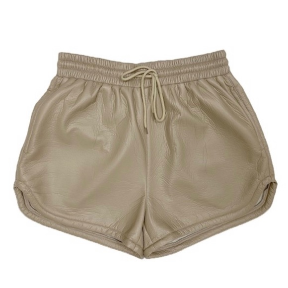 Pants - Tan faux leather short with drawstring